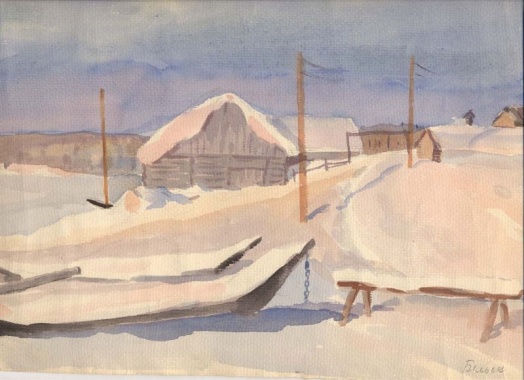Вагнер Г.К. Зима в Бельске. 1952. Бумага, акварель.