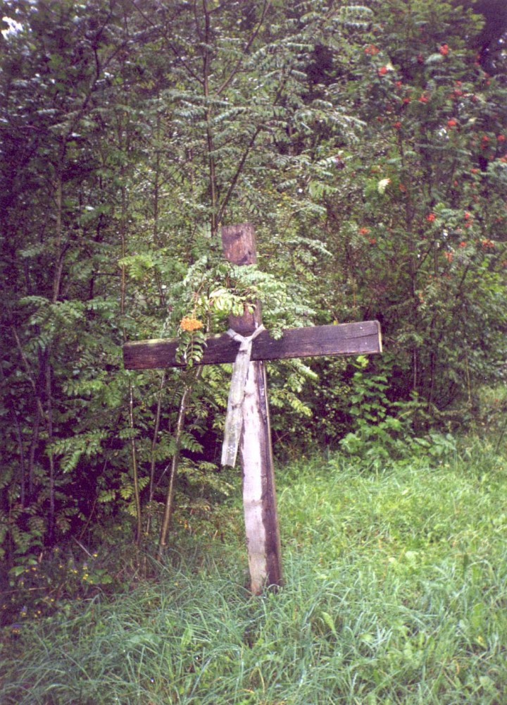 Номер фотографии 1 : Памятный знак на могиле расстрелянных жертв репрессий : урочище Куропаты (северная часть лесного массива, справа от аллеи) : фотограф Н. Дейнега, В. Вергей