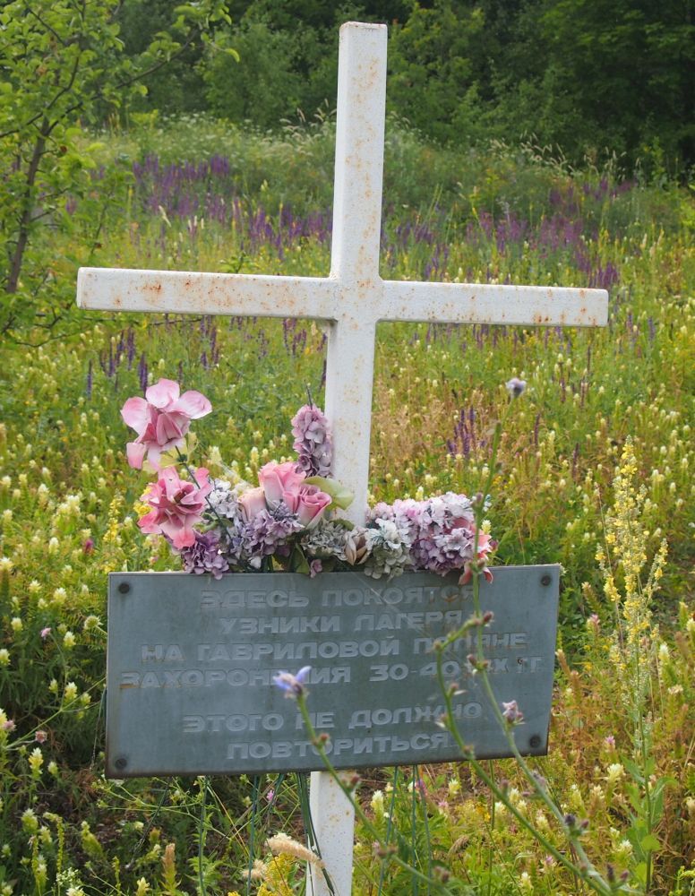 Номер фотографии 1 : Памятный крест политзаключенным Отдельного лагерного пункта «Гаврилова Поляна» : кладбище, на месте захоронения политических заключенных : фотограф https://mapofmemory.org/63-02